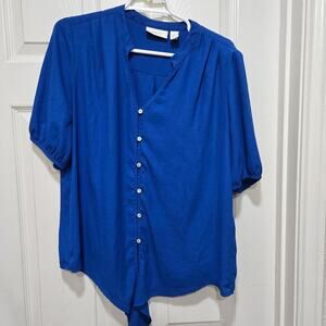 Chicos Cobalt Blue Tie Front Blouse Size 1 Medium Button Front Top